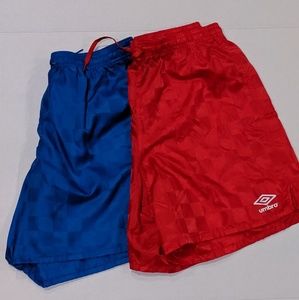 Umbro 2 pair blue and red checkered shorts Yth XL